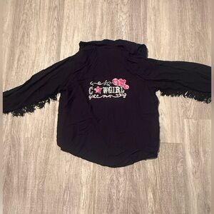 Adobe Rose Black Cowgirl Fringe Sleeve Shirt